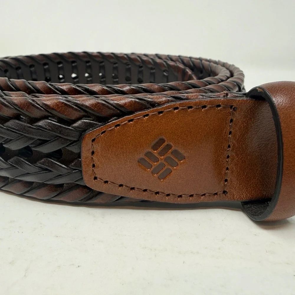 Columbia Mens Braided Leather Trim Belt Brown Black XL 42-44 11CO140001